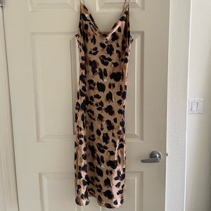 Spaghetti strap silky leopard print dress
